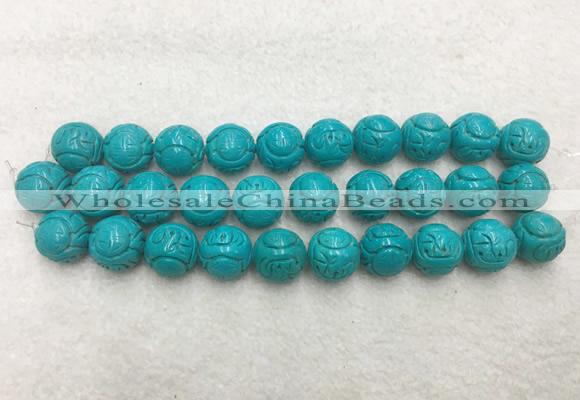 WBBS52 18mm carved round loose howlite turquoise gemstone beads wholesale